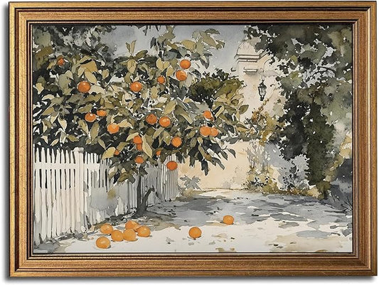 Gold Framed Wall Art Vintage Canvas Wall Art Country Orange Trees Artwork Prints Picture for Living Room Bedroom Farmhouse Bathroom Office Decor, 16x24