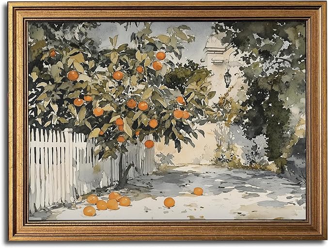 Gold Framed Wall Art Vintage Canvas Wall Art Country Orange Trees Artwork Prints Picture for Living Room Bedroom Farmhouse Bathroom Office Decor, 12x16