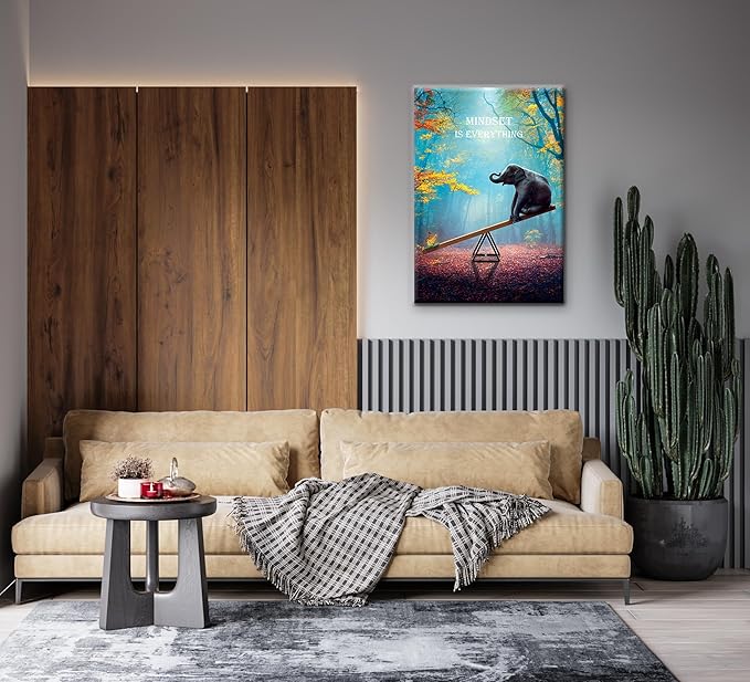Elephant Wall Art Mindset Motivation Office Wall Canvas Animals Poster Framed Artwork for Office Living room Ready to Hang (24x36 inch)