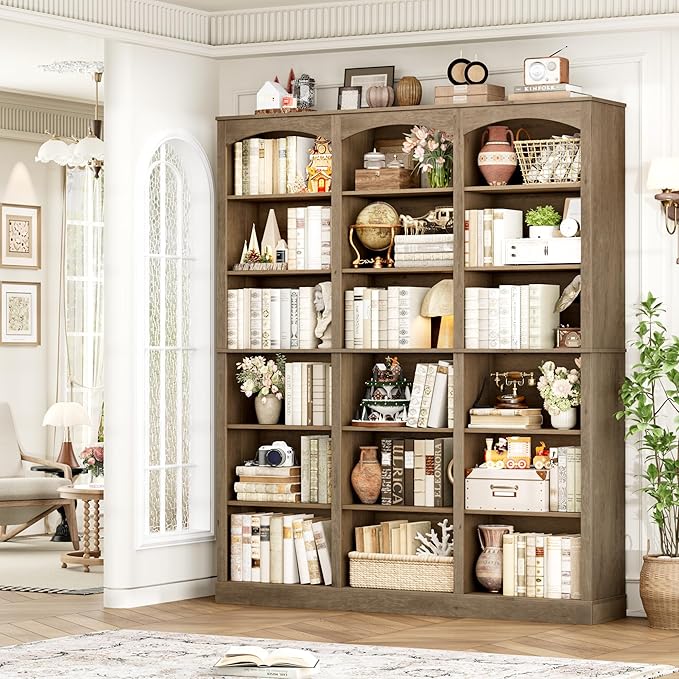 FACBOTALL 71" Triple Wide Bookshelf, 6 Tier Tall Bookshelf, Large Arched Bookcase with Curved Baffle, 63.4" Wide Book Shelf with 18 Open Display Shelves for Living Room, Study, Phoebe Zhennan