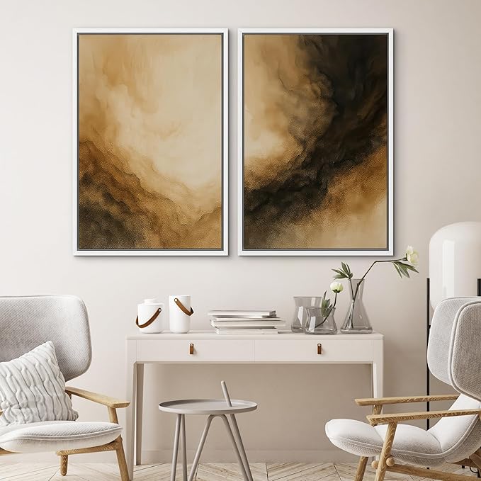 SIGNWIN Framed Canvas Print Wall Art Set Golden Brown Abstract Cloudscape Dramatic Modern Landscape Illustrations Modern Art Decorative Multicolor for Living Room, Bedroom, Office - 16"x24"x2 White