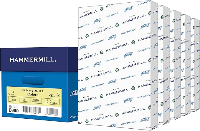 Hammermill Colored Paper, 20 lb Cream Printer Paper, 11 x 17 - Made in the USA, Pastel Paper, 168050C - 5 Ream (2,500 Sheets)