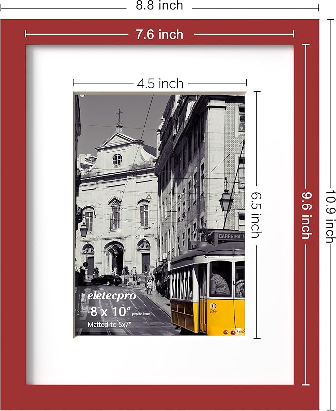eletecpro 8x10 Picture Frames Set of 10, Picture Frame Collage Wall Decor Display 5x7 Photo With Mat or 8x10 without Mat, Home Decor Gallery Frame for Table Top or Wall Mounting, Red