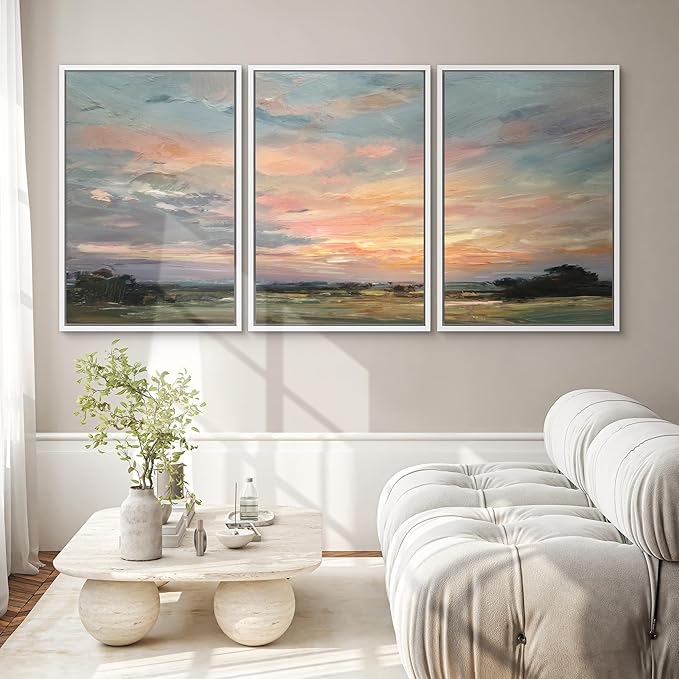 SIGNWIN Framed Canvas Print Wall Art Set Sunset Horizon Sky Landscape Photography Modern Art Landscape Relax/Calm for Living Room, Bedroom, Office - 16"x24"x3 WHITE
