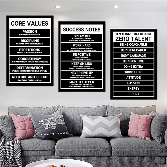 DINGFUN Core Values Large Motivational Wall Art Black Inspirational Quote Picture Print Canvas Framed Poster Painting Wall Decor Artwork for Living Room Office School Ready to Hang [72''Wx 36''H]