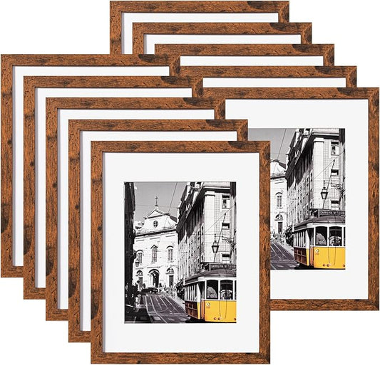 eletecpro 11x14 Picture Frames Set of 10, Picture Frame Collage Wall Decor Display 8x10 Photo With Mat or 11x14 without Mat, Home Decor Gallery Wall Frame for Wall Mounting, Brown