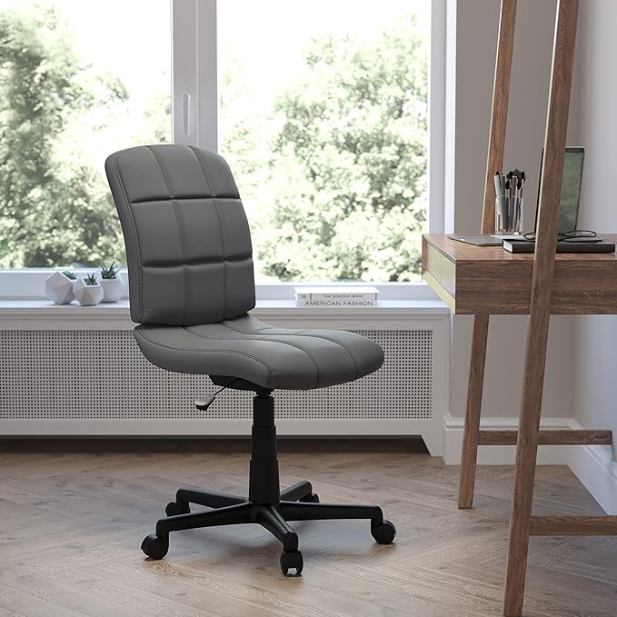 Flash Furniture Clayton Mid Back Swivel Task Chair - Gray Vinyl Upholstery - Tufted Back and 360° Swivel