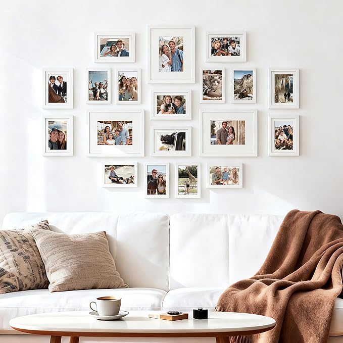 upsimples 19 Pack Picture Frames Collage Wall Decor for Mounting or Tabletop Display, Photo Gallery Frame Set for Family, Multi Sizes Including 8x10, 5x7, 4x6, White