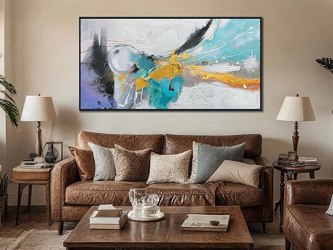 Arjun Abstract Framed Wall Art for Living Room Black and White Canvas Painting Bedroom Textured Hand Painted Modern Picture, Large for Home Office Mens Room Wall Decor 48"x24"