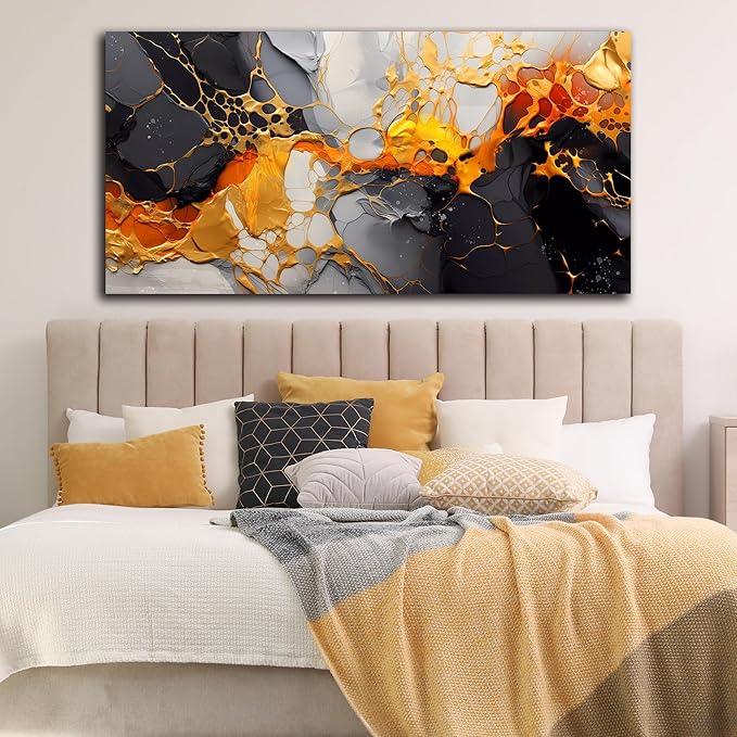 WDHCG Abstract Canvas Wall-Art Living Room - Black and White Wall Decor - Marble Wall Art for Bedroom Office Pictures 24" x 48"