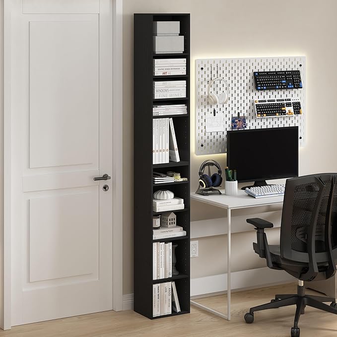 Furinno PASIR Book Shelf, 10-Tier Bookshelf, Bookcase with Open Shelf, 9.2 x 11.8 x 78.7, for Living Room, Bedroom, Home Office, Blackwood