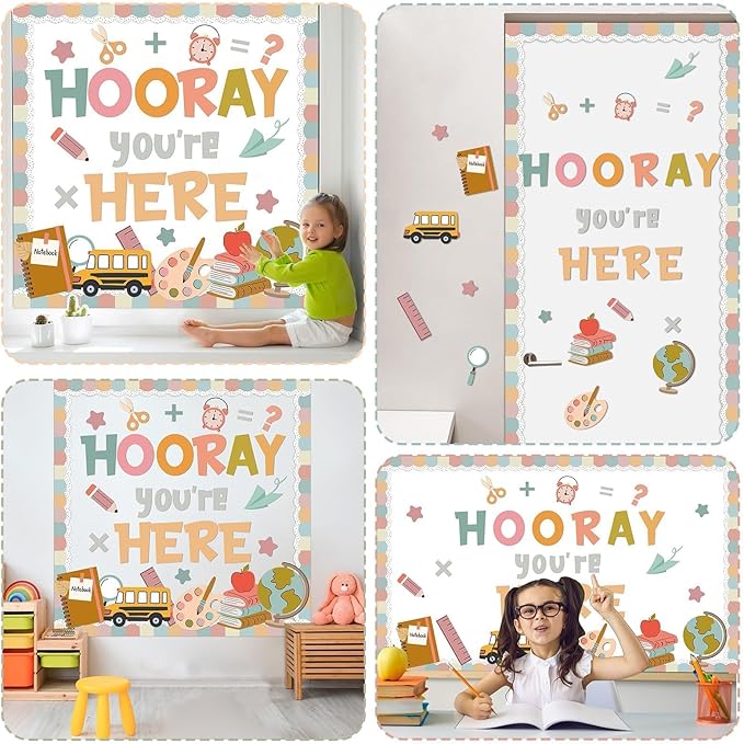 Groovy Bulletin Board Set Hippie Pastel Themed Classroom Welcome Bulletin Board Decoration Stationery Paper Cutout Classroom Decoration for Back to School Office Home Chalkboard Decor Wall Door