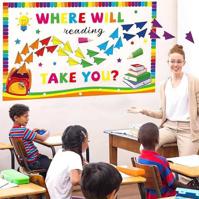 gisgfim Reading Bulletin Board Decorations Set Back to School Paper Plane Classroom Cutouts Colorful Airplane Motivational Read Theme Bulletin Board Decor for Library Office Home Door Chalkboard Wall