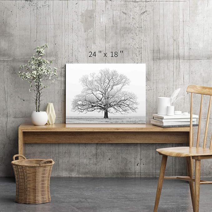 Hardy Gallery Winter Tree Canvas Wall Art: Black & White Tree Picture Print Artwork for Living Rooms Wall Decor (24'' x 18'')