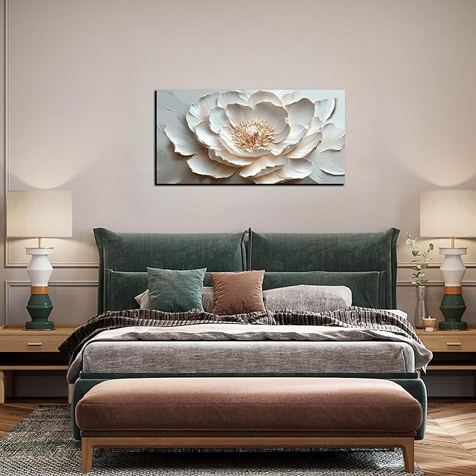 WDHCG Flower Art Wall Decor for Living Room - White/Pink/Beige Canvas Wall Art for Office - Modern Wall Decor for Bedroom Women Size 20 x 40 Inch