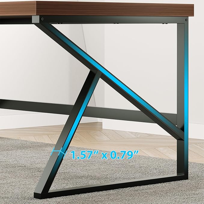 HSH Walnut Computer Desk, Industrial Modern Metal Wood Desk Workstation, Rustic Executive PC Laptop Work Desk Table for Home Office, Simple 55 Inch Writing Study Gaming Desk in Bedroom Living Room