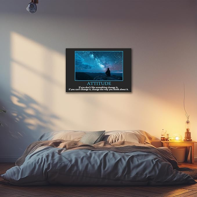 UZMKM - Inspirational Canvas Wall Art, ATTITUDE Mindset Quotes Waman Watch Star Picture Prints, Success Framed Company Poster, Positive Quotes Wall Painting for Home Office Workplace 32x48 Inch