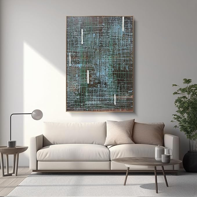 BrightA Abstract grid large-scale hand-painted wall decorations. Textured relief craftsmanship artworks that illuminate the home bedroom. Bring a visual impact experience to the office lobby 67"x98.4"