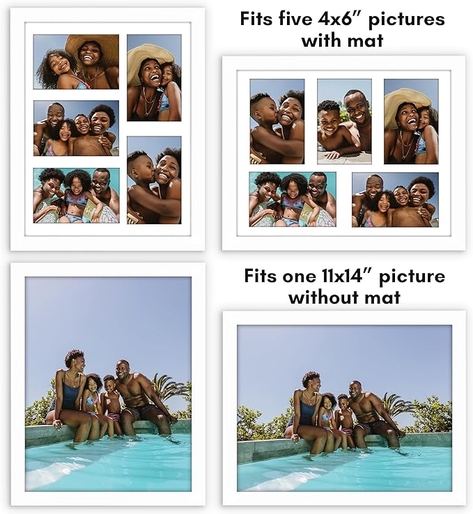 Americanflat 4x6 Collage Picture Frame with Shatter-Resistant Glass - Fits Five 4x6 Photos or Use as One 11x14 Picture Frame - Signature Collection - Collage Frames for Wall Display - White