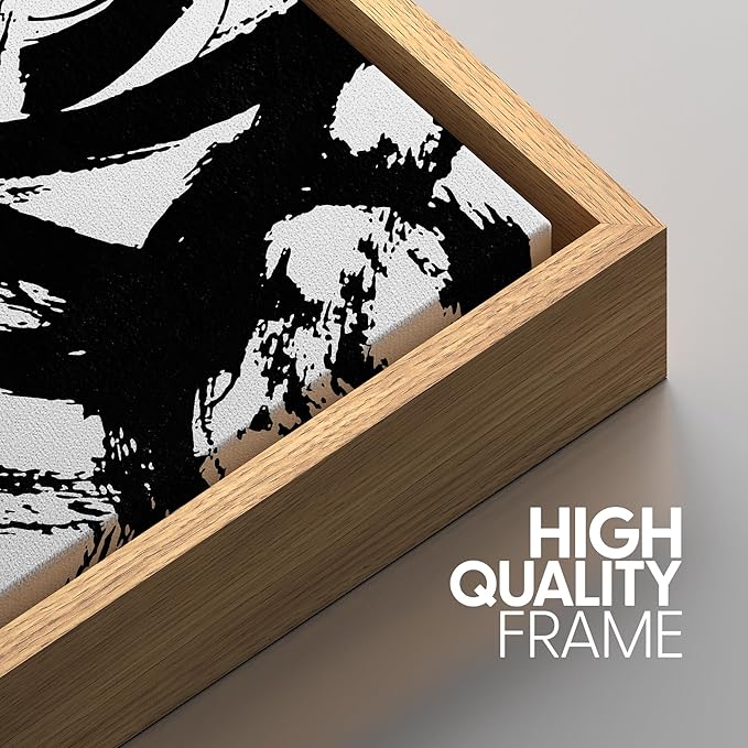 SIGNWIN Framed Wall Art Print Set Grunge Style Black & White Paint Strokes Abstract Shapes Illustrations Modern Art Bohemian Group Dramatic Grey for Living Room, Bedroom, Office - 24"x36"x3 Natural
