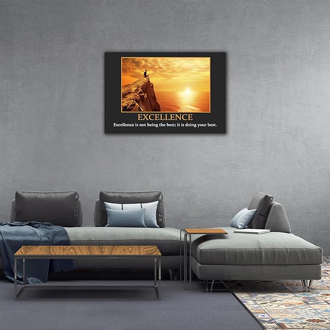 UZMKM - Office Wall Art, Motivational & Inspirational Quotes Canvas Wall Art for Home Office Wall Decor, Positive Quote Wall Decor, EXCELLENCE Words Poster Frame for Company Wall Decor 32x48 Inch