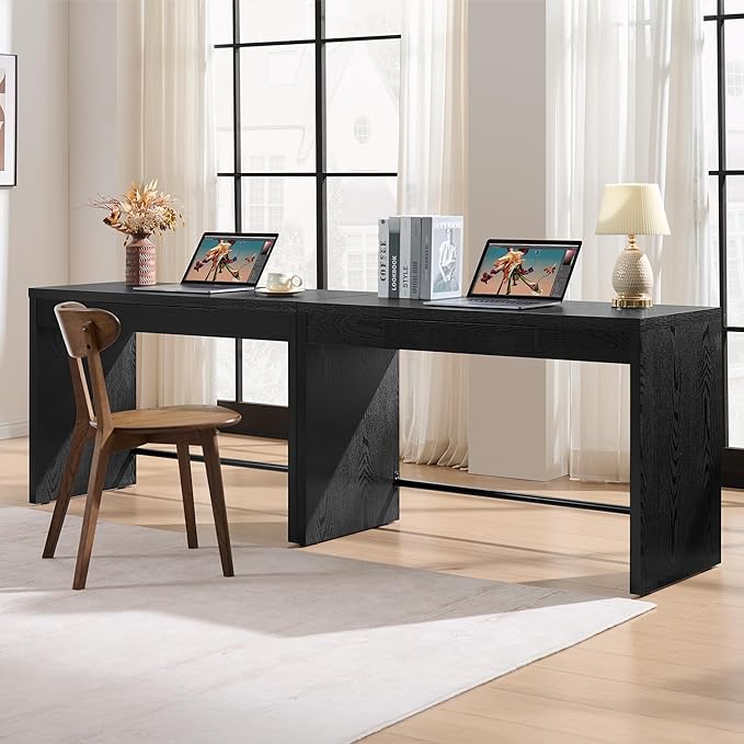 SICOTAS Computer Desk Writing Table - 47-Inch Wooden Study Desk for Bedroom, Farmhouse Home Office Desk with Drawer, Boho Makeup Vanity Table for Dormitory (Black Oak, 1 Piece)