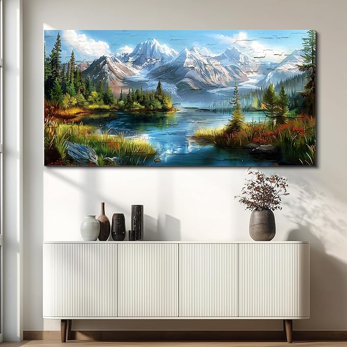 FUHAIHUA Canvas Wall Art For Living Room Wall Decor For Bedroom Modern Office Wall Decoration Mountains Rivers Landscape Painting Farmhouse Pictures Artwork Room Aesthetic Home Decor 20x40 In
