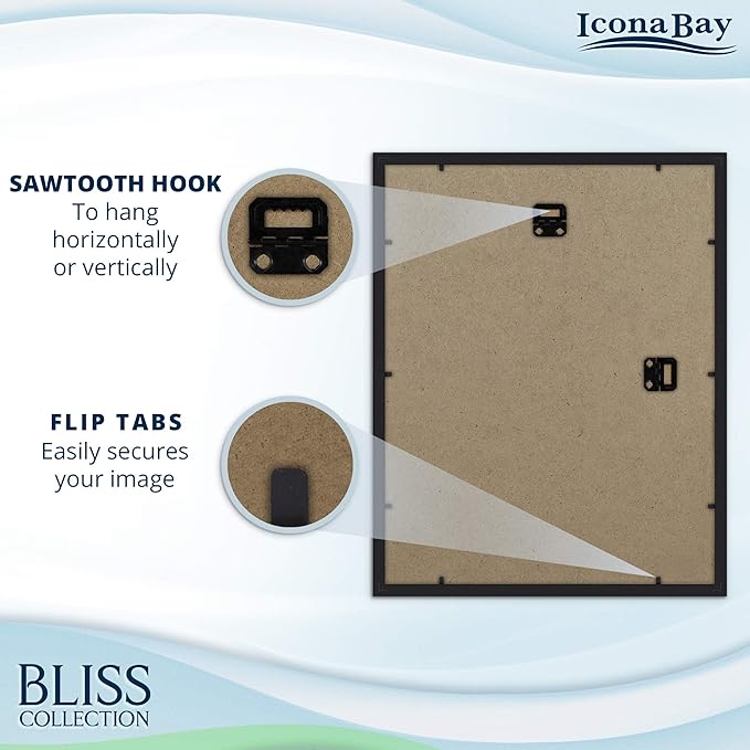Icona Bay - 11x14 Black Collage Picture Frame with Removable Mat for 5-4x6 Photos - Modern Style Engineered Wood Frame - Wall Mount Only - Bliss Collection