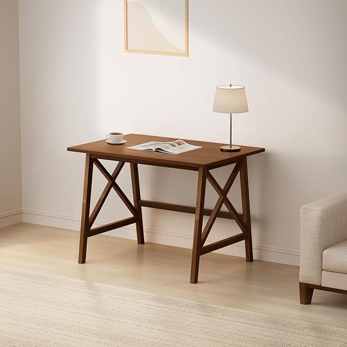 Modern Solid Wood Desk - 36" Simple Computer Table for Home Office Study Writing Workstation in Walnut, 36" W x 24" D