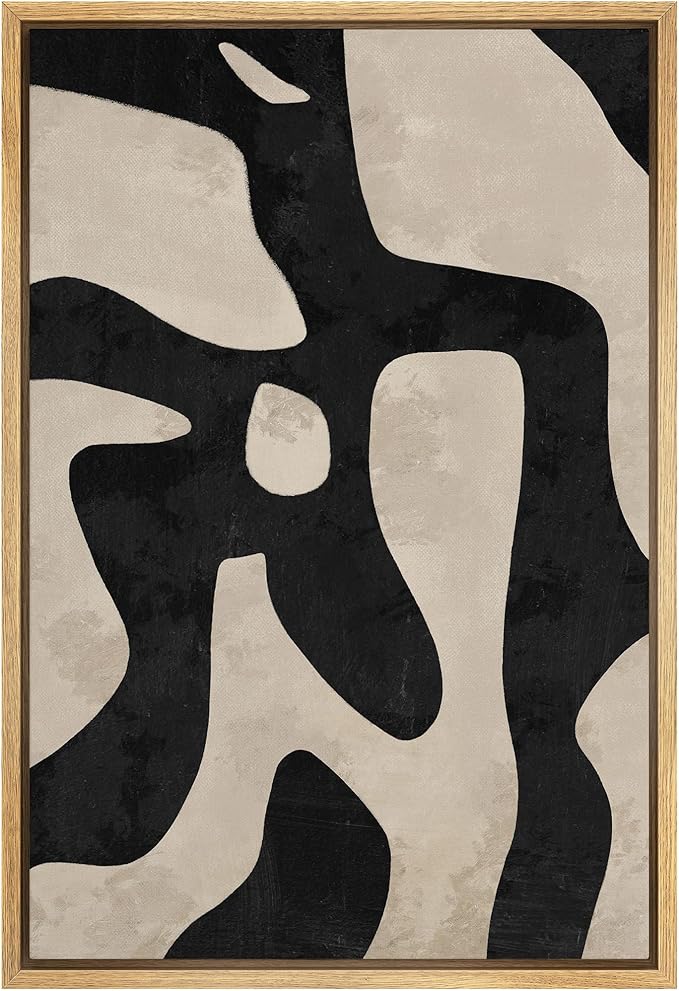 SIGNFORD Framed Canvas Print Wall Art Abstract Fluidity Black and Beige Illustrations Modern Art Decorative Boho Relax/Zen Nordic for Living Room, Bedroom, Office - 24"x36" Natural