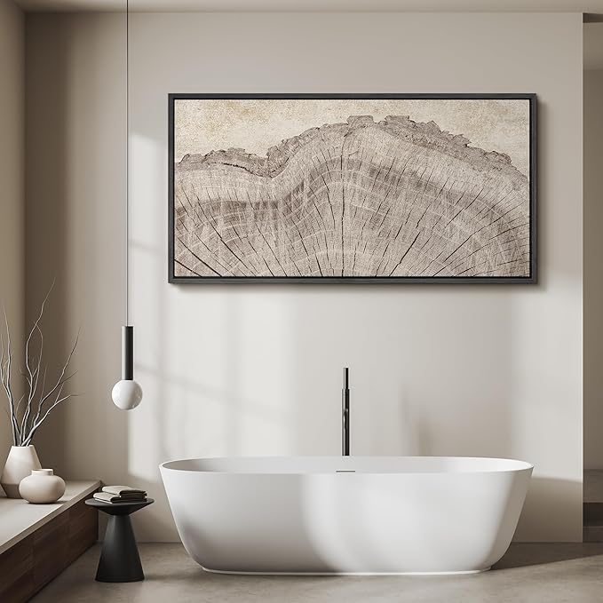 SIGNFORD Extra Large Framed Canvas Tree Ring Texture Wood Slice Illustrations Modern Art Calm Warm for Living Room, Bedroom, Office - 60"x30"