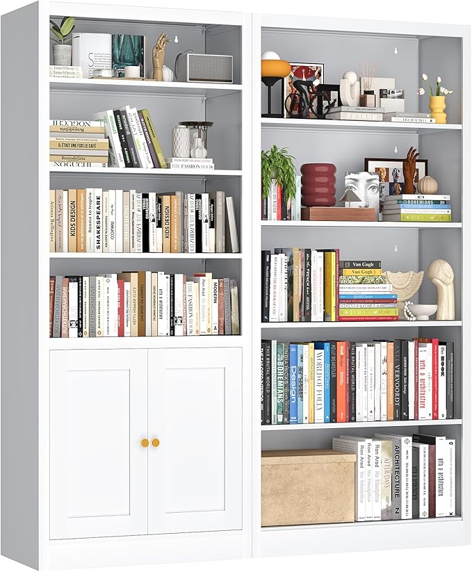 Bookshelves and Bookcases, 5 Shelf Bookcase for Home Office Library Living Room, Metal Bookcase with Adjustable Shelves. Set of 2