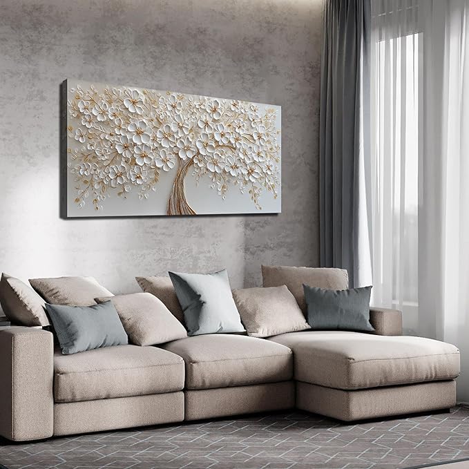 White Flower Prints Wall Art for Bedroom Women Tree Pictures Wall Decor for Dining Room Modern Wall Decor for Dormitorios Size 24 x 48 Inch