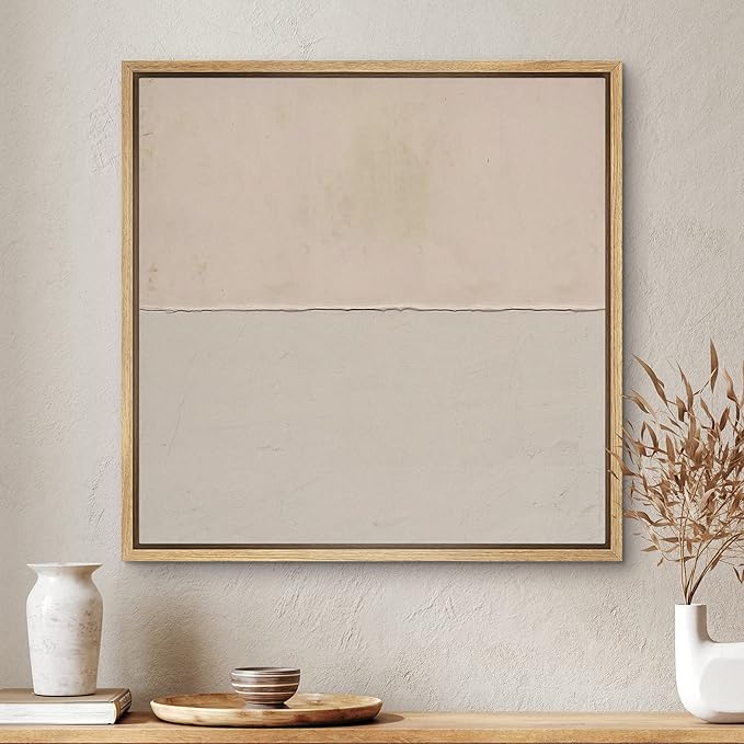 SIGNWIN Framed Canvas Print Wall Art Brown Duotone Grunge Pastel Landscape Abstract Shapes Illustration Modern Art Decorative Nordic Minimal Calm/Zen for Living Room, Bedroom, Office - 24"x24" NATURAL