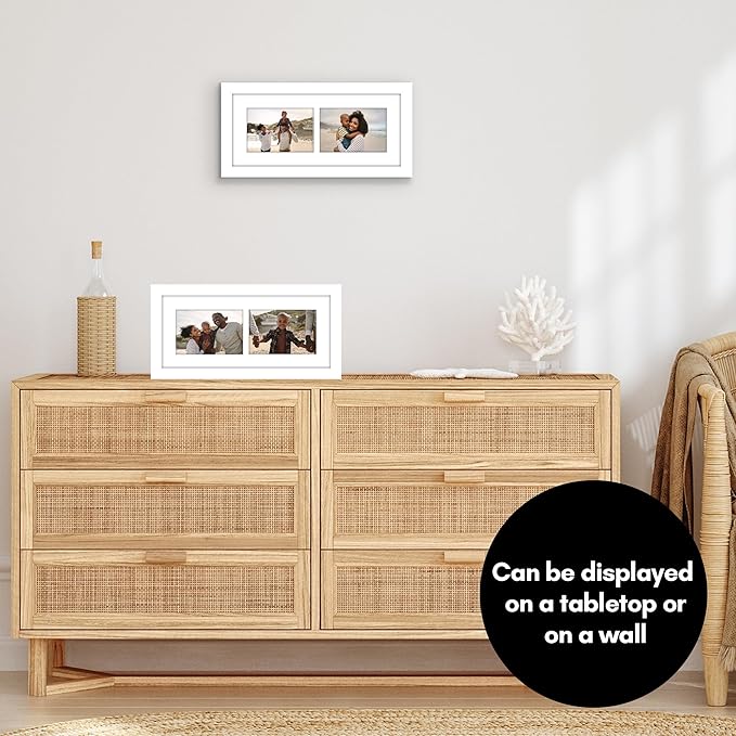 Americanflat 4x6 Double Picture Frame with Shatter-Resistant Glass - Fits Two 4x6 Photos or use as One 6x14 Frame - Signature Collection - Collage Frames for Tabletop and Wall Display - White