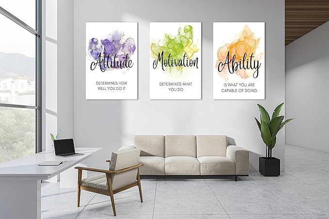 3 Piece Canvas Wall Art, Motivational Quotes Abstract Watercolor Canvas Print Pictures, Framed Artwork for Home Office Decor, 24"x36" x 3 Pcs