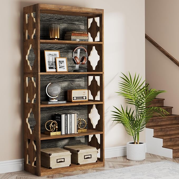 Tribesigns 6-Tier Bookcase, 70-Inch Tall Freestanding Bookshelf with Storage Shelves, Open Bookcase Wood Display Shelving Unit for Living Room Bedroom, Vintage Brown & Gray