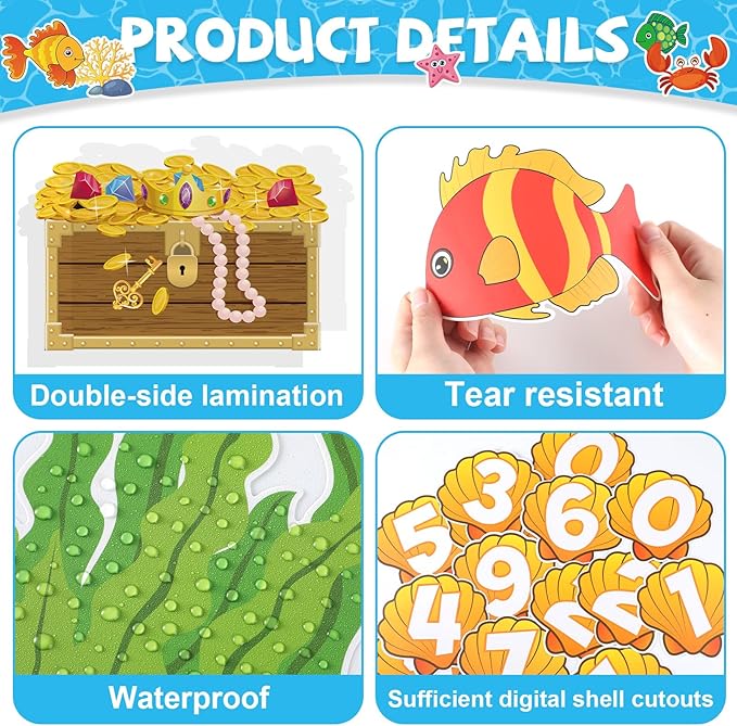 Summer Ocean Count Down Bulletin Board Decorations O-Fish-Ally Summer Days Paper Cutouts End of Year Tropical Marine Fish Bulletin Board Set for Classroom School Home Wall Decor Supplies