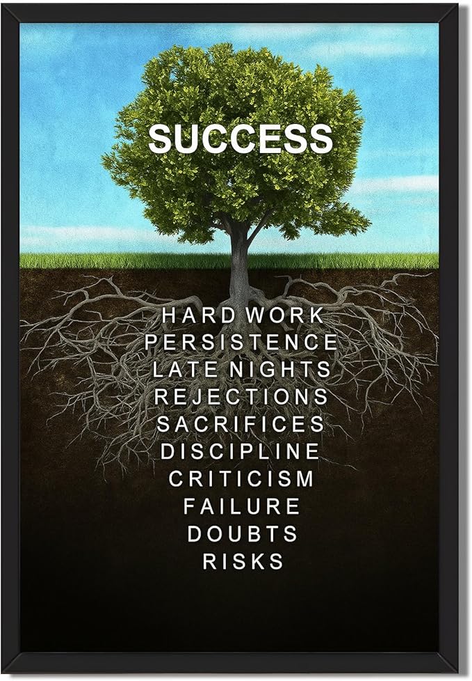 Framed Success Tree Canvas Print Art Modern Wall Art Painting Elegant Pictures Motivational Tree Root Wall Decor Home Decor Office Apartment Wall Decoration (Black Framed,12L x16W)