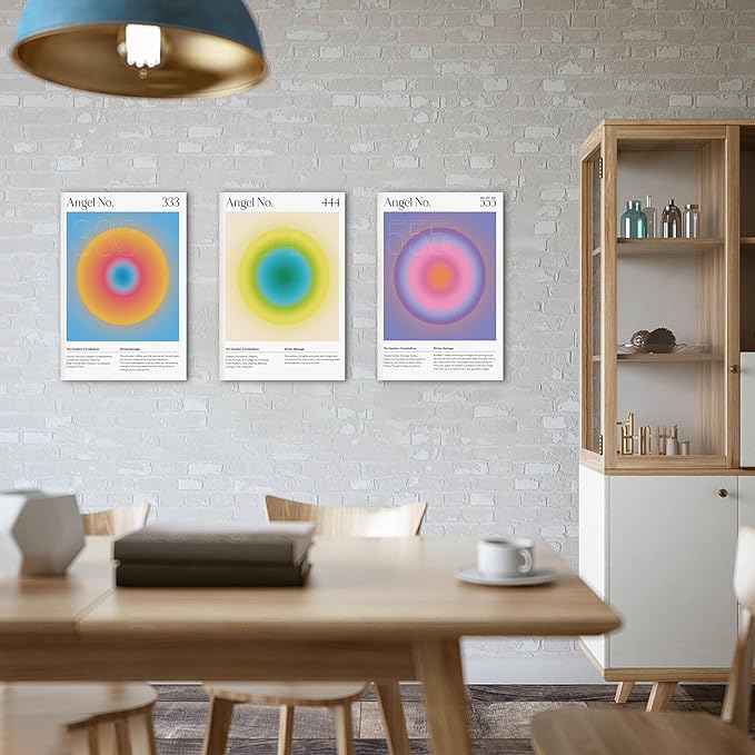 Colorful Gradient Aura Angel Numbers Poster Canvas Print Artwork Room Decor for Bedroom Aesthetic, 3 Piece Framed Inspirational Minimalist Art Paintings Decor for Bedroom Office 16"x24" x 3 Pcs