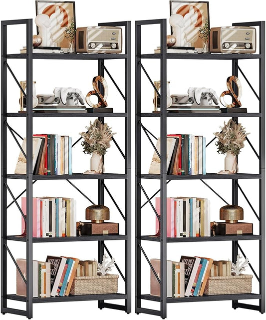 DWVO 5 Tier Bookshelf 2 Pack, Black Bookcase Storage Organizer, Modern Book Shelf Storage Rack Shelves for Bedroom, Living Room, Home Office, Black