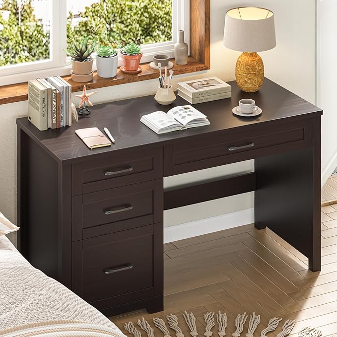 Vabches Farmhouse 47" Executive Desk with File Drawer, Wood Computer Desk with 3 Storage Drawers, Workstation for Home Office, Study, Writing.Espresso
