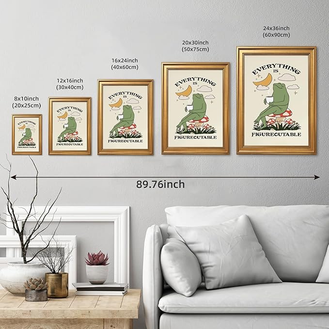 Everything Is Figureoutable Motivational Wall Art Funny Frog Coffee Inspirational Poster Positive Quote Daily Reminder Canvas Print Affirmation Wall Decor for Home Office 24x36inch Vintage Framed