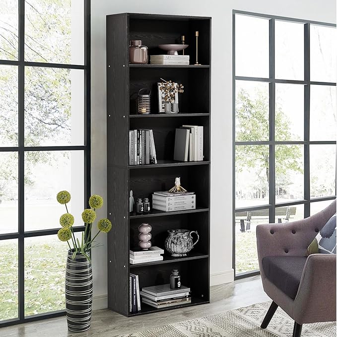 71" Tall 6-Tier Bookshelf, Large Open Display Bookcase with Ample Storage, Floor Standing Book Shelf for Living Room, Home Office, Bed Room, Black