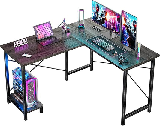 DUMOS L Shaped Desk, Computer Gaming Desks Corner Office Table with CPU Shelf for Home Study Writing Work Station 50 Inch, Grey