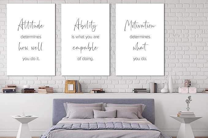 SHMAO Office Canvas Wall Art Motivational Wall Decor, 3 Piece Modern Positive Quotes Print Pictures for Office Wall Decor Women Inspirational Framed Artwork Home Office Decor 24”x36”x3 Panels