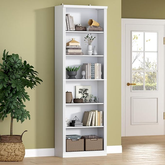 75" Tall Bookshelf, 6-Tier Floor Standing Bookcase with 2 Adjustable Shelves, 24" Wide Open Storage Shelf, Modern Display Organizer for Home Office, Living Room, Bedroom, Study
