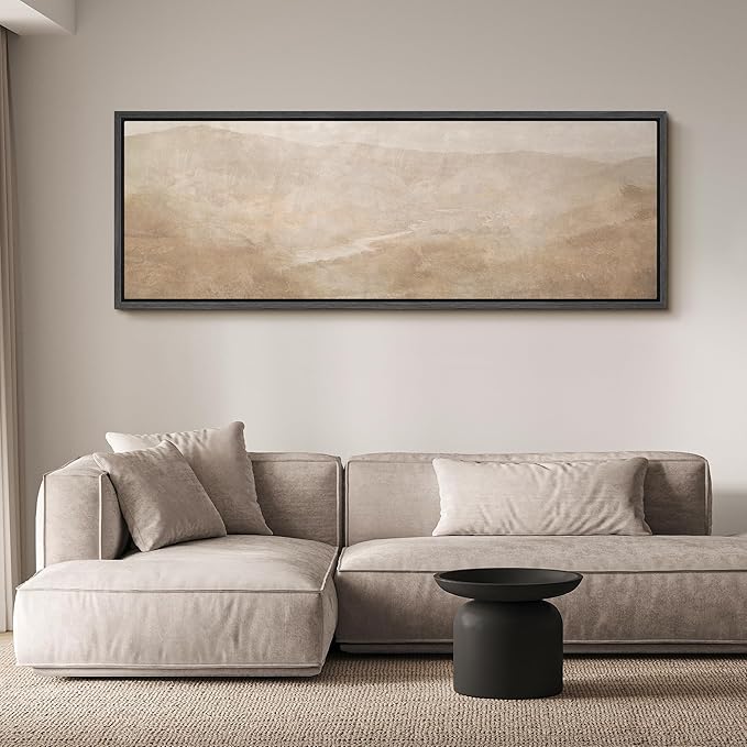 SIGNFORD Large Framed Canvas Soft Sandstone Valley Abstract Landscape Illustrations Modern Art Calm Warm for Living Room, Bedroom, Office - 60"x20"