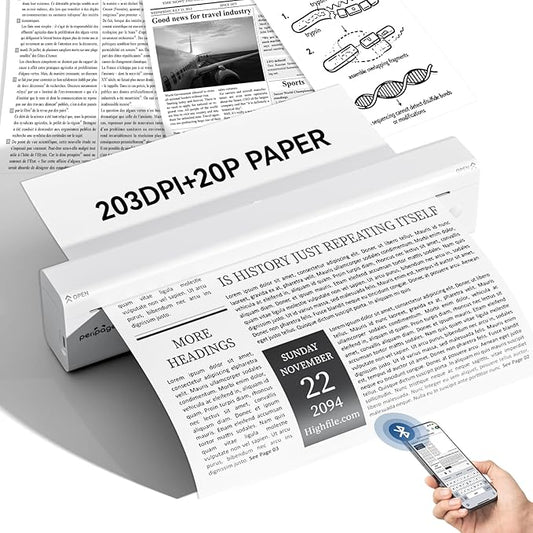 PeriPage P85 Portable A4 Thermal Printer, Wireless Bluetooth Inkless Printer, Compact Mobile Printer for Travel Office Home, Compatible with iOS Android Laptop, 203DPI Clear Printing