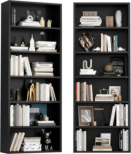 YESHOMY Industrial 6 Tier Bookcase, 71" Tall Black Bookshelves Open Frame, Basic Floor Standing Bookcases & Bookshelf for Home Office, Living Room, Bed Room